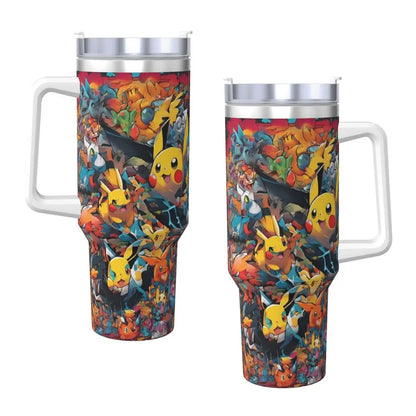 Pokémon Stainless Steel Tumbler with Straw & Lid | Insulated Travel Mug | Anime Cartoon Water Bottle