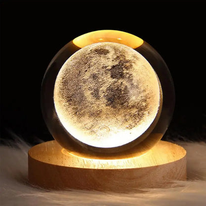 Romantic Gift - Galaxy Crystal Ball on Wooden Base, Side View