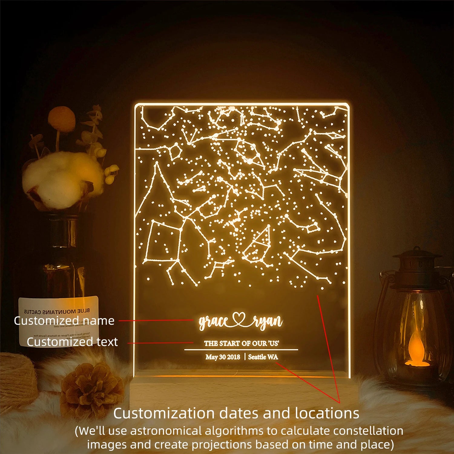 Custom Star Map Lamp - Personalized Night Light with Date and Location