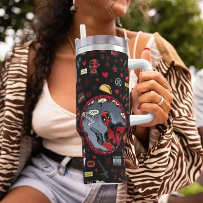 Deadpool Stainless Steel Tumbler with Straw & Lid | Insulated Travel Mug | Hot & Cold Drinks