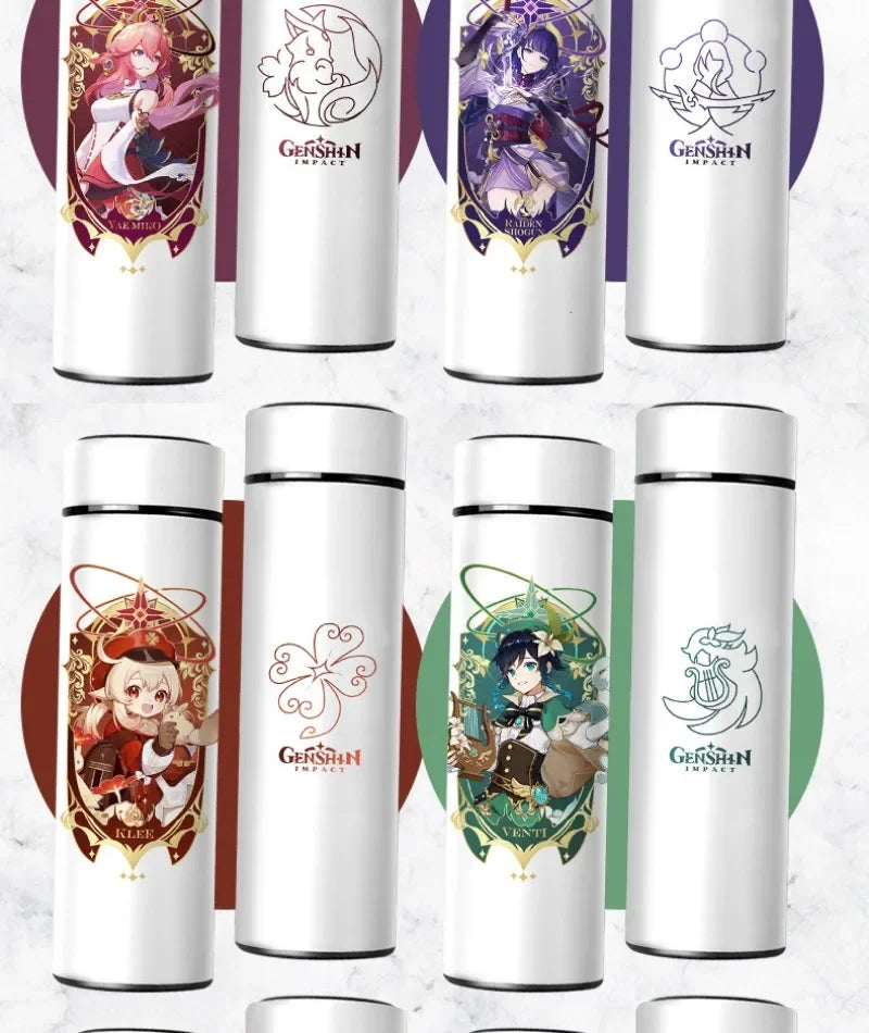 500ml Genshin Impact Vacuum Insulated Bottle Temperature Display Vacuum High Capacity Stainless Steel Thermos Cup Anime Gifts