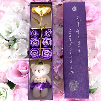 Top View: 24K Gold Rose and Soap Flower Gift Set