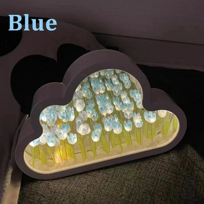 Blue Cloud Tulip Mirror Lamp - Handmade Night Light, Valentine's DIY