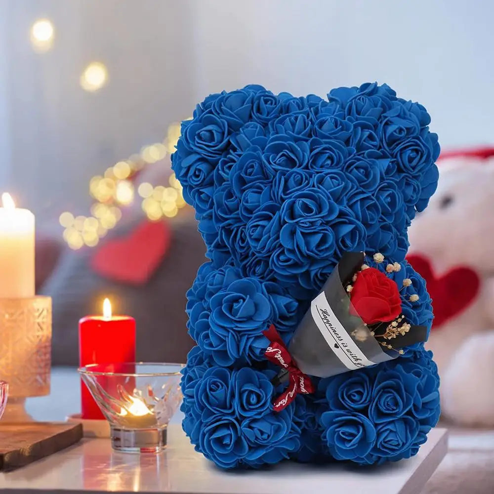 Close-up of foam rose bear, romantic gift, ideal for Valentine's Day.