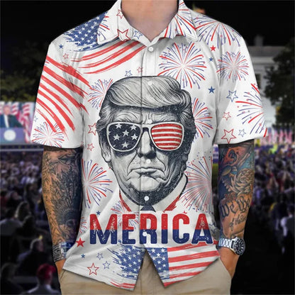 Close-up of 3D-printed Trump graphic on a men's T-shirt, highlighting the unique design.