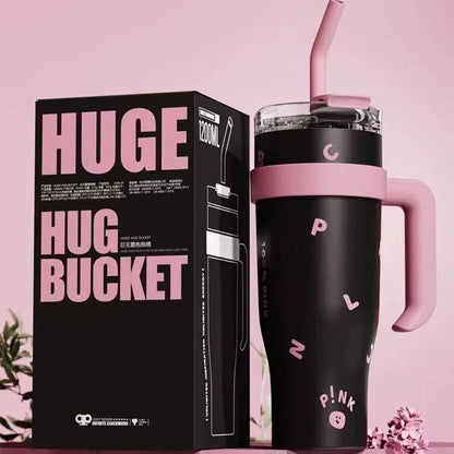 1200ml Large Capacity Thermos Cup 40oz Car Handle Car Cup Cold Insulated Straw Cup Couple Gift Water Cup