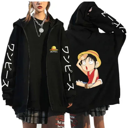 One Piece Anime Hoodie Back Detail. (Highlights the back view, a specific perspective.)