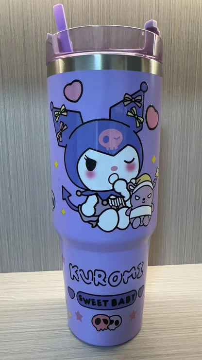 Sanrio Hello Kitty 900ml thermos with Kuromi, 304 stainless steel.