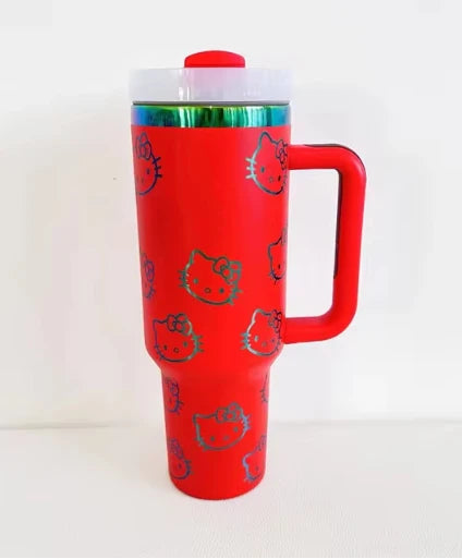 Hello Kitty Stainless Steel Tumbler with Straw - Christmas 2024, Side View