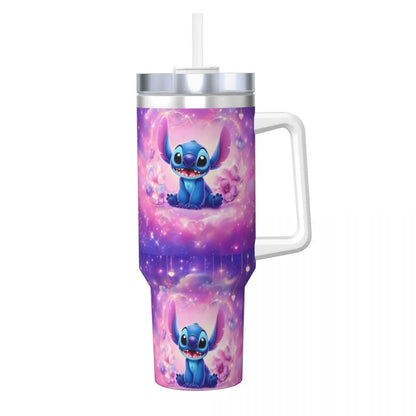 40oz Stitch Stainless Steel Tumbler with Straw & Lid - Cute Cartoon Anime Halloween Insulated Water Bottle Cup