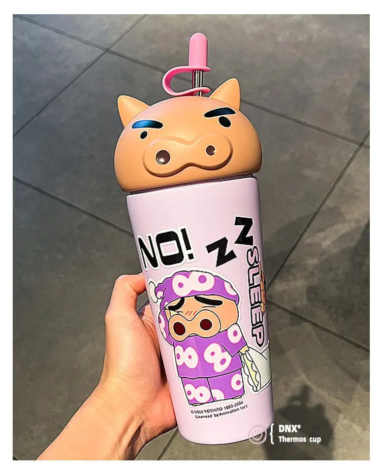 Stanley Tumbler Style Anime Crayon Shin-chan Vacuum Insulated Cup, 600ml Straw Mug, Kawaii Kids Flask Water Bottle, Gift Idea - Owala Tumbler Inspired