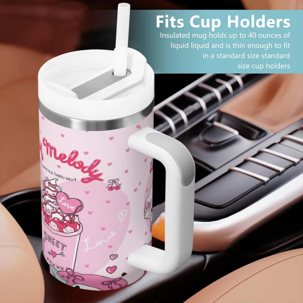 Sanrio Tumbler, 40oz, Pink, Lid and Straw Detail, Hello Kitty