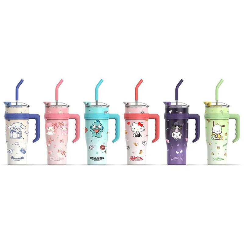 Sanrio Water Bottle 1200ml, Cute Hello Kitty Kuromi Cinnamoroll Melody Stainless Steel Insulated Tumbler with Straw, Gift Idea, Stanley Tumbler Style