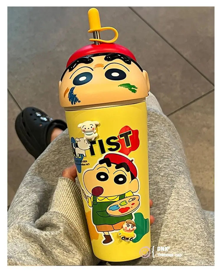 Stanley Tumbler Style Anime Crayon Shin-chan Vacuum Insulated Cup, 600ml Straw Mug, Kawaii Kids Flask Water Bottle, Gift Idea - Owala Tumbler Inspired