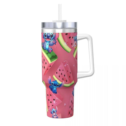 40oz Stitch Stainless Steel Tumbler with Straw & Lid - Cute Cartoon Anime Halloween Insulated Water Bottle Cup