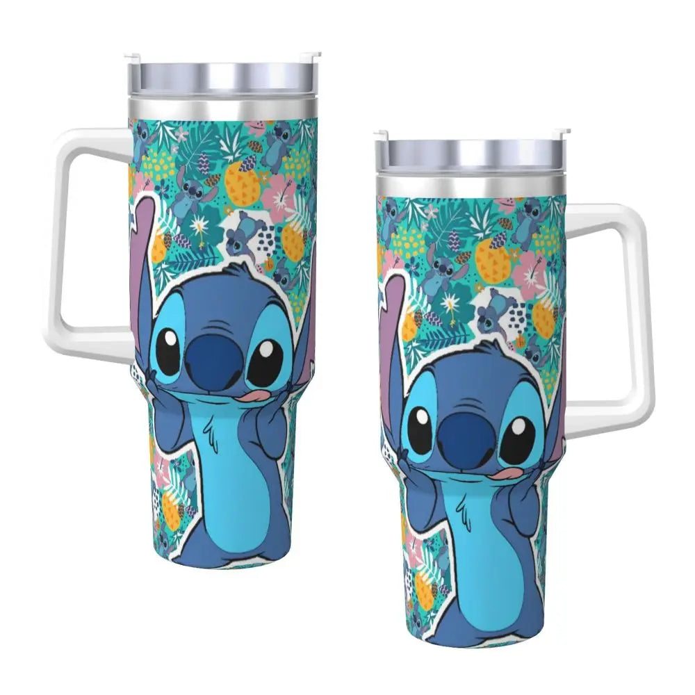 40oz Stitch Stainless Steel Tumbler with Straw & Lid - Cute Cartoon Anime Halloween Insulated Water Bottle Cup