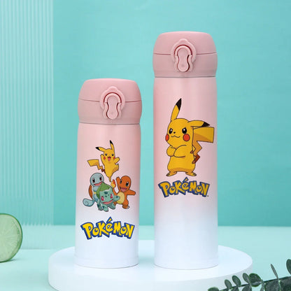 Anime Pokemon thermos, yellow to green transition, stainless steel.