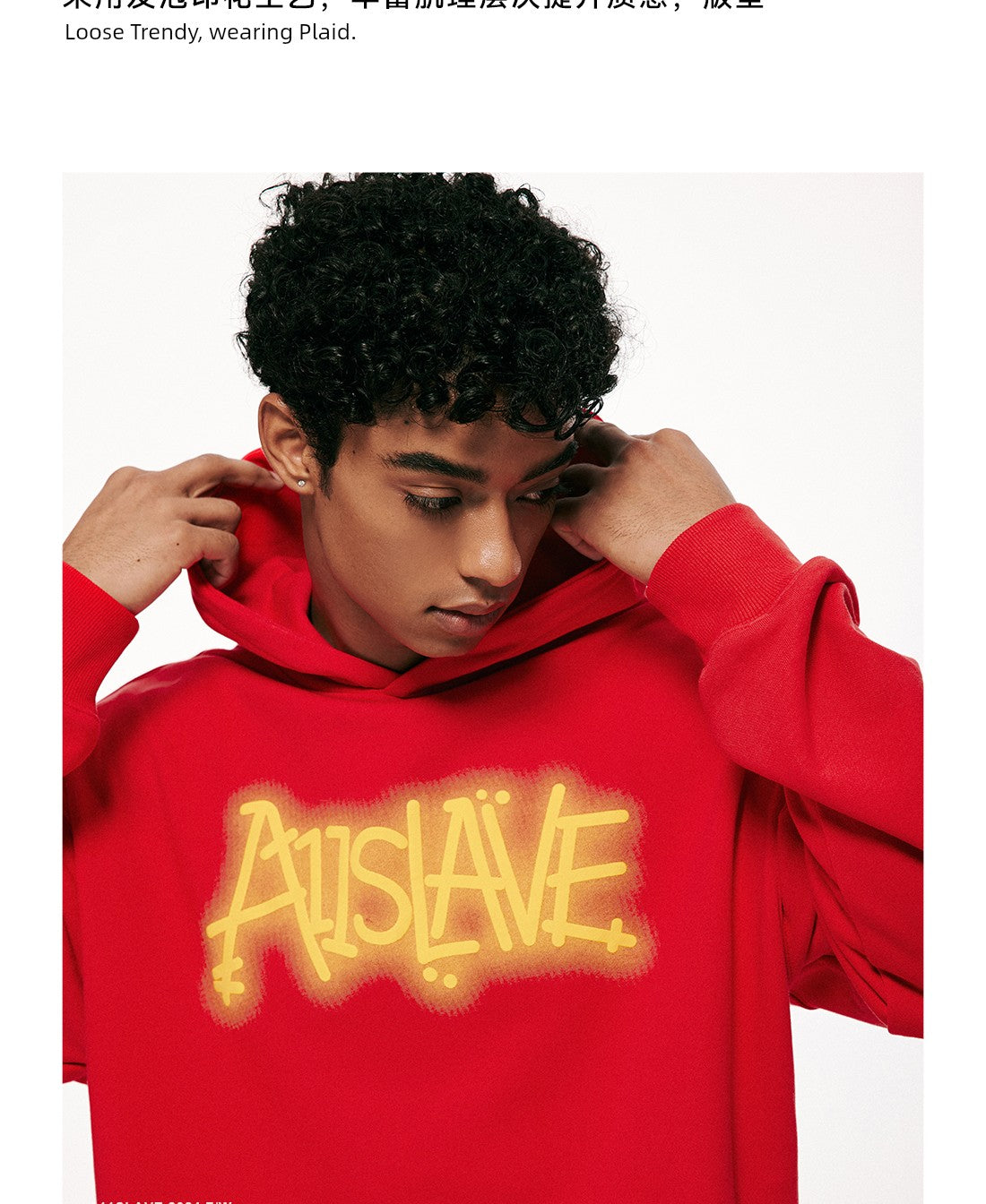 A11Slave Men's Hip Hop Hoodie, Creative Print, Side View, Red, Size Large.