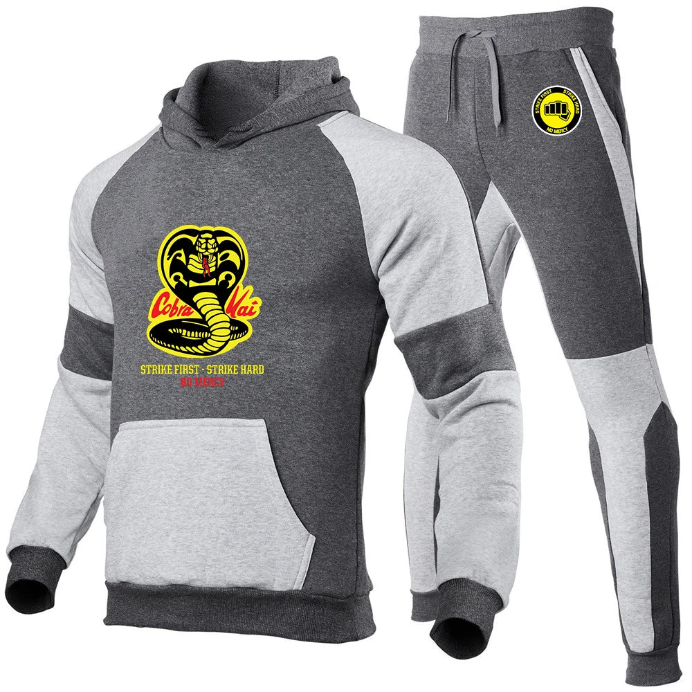 2024 Cobra kai Men New Fashion Cotton Long Sleeve Splicing Hoodies Sportswear Tracksuit Trouser Hoodie Pullover Two Jogging Suit