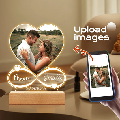 Personalized Couple's Frame: LED Light Detail on Custom Photo Display.