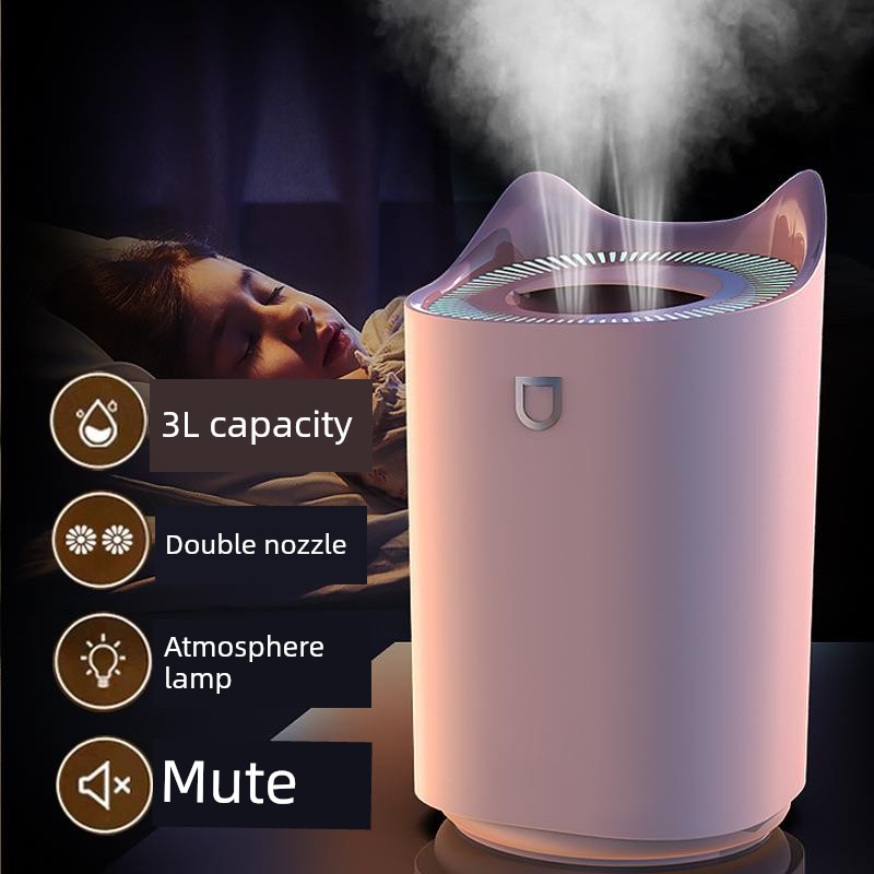 Double Nozzle Humidifier: 3L Water Tank Capacity Display