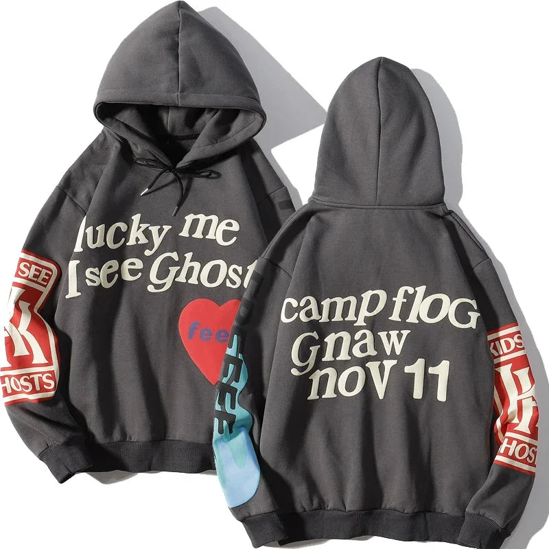 Lucky Me I See Ghosts Graffiti Hoodie Front View