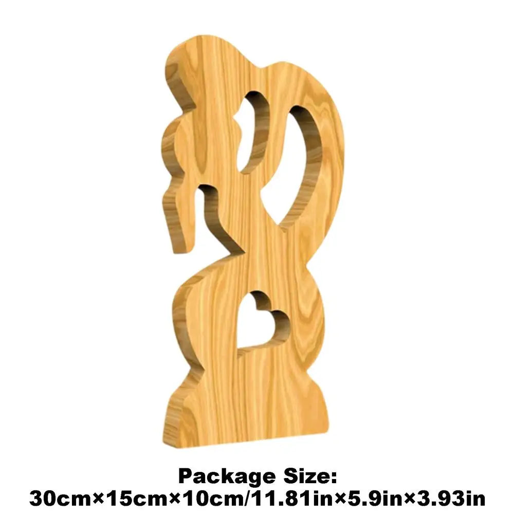 Romantic wooden sculpture of couple, side view, perfect for anniversary or Valentine's.