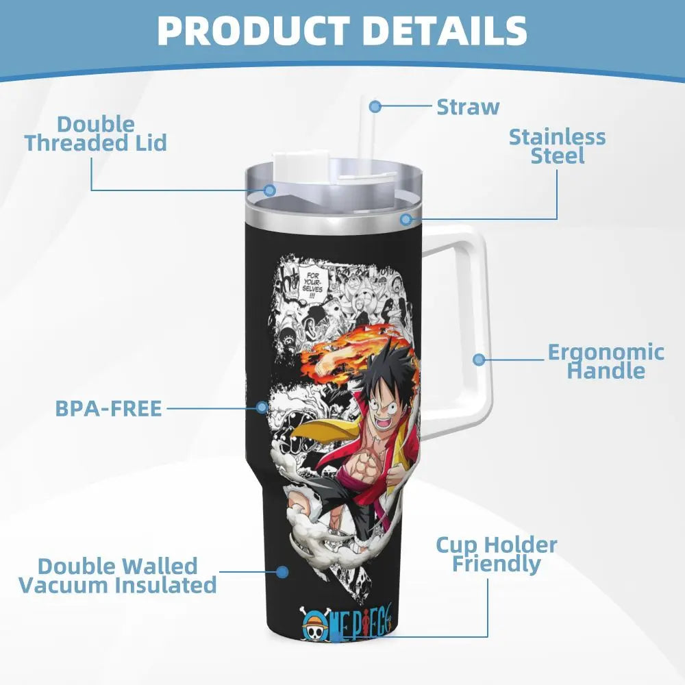 Stanley Tumbler Anime One Piece Stainless Steel Insulated Travel Mug, Large Capacity Leakproof Water Bottle, Hot & Cold Drinks