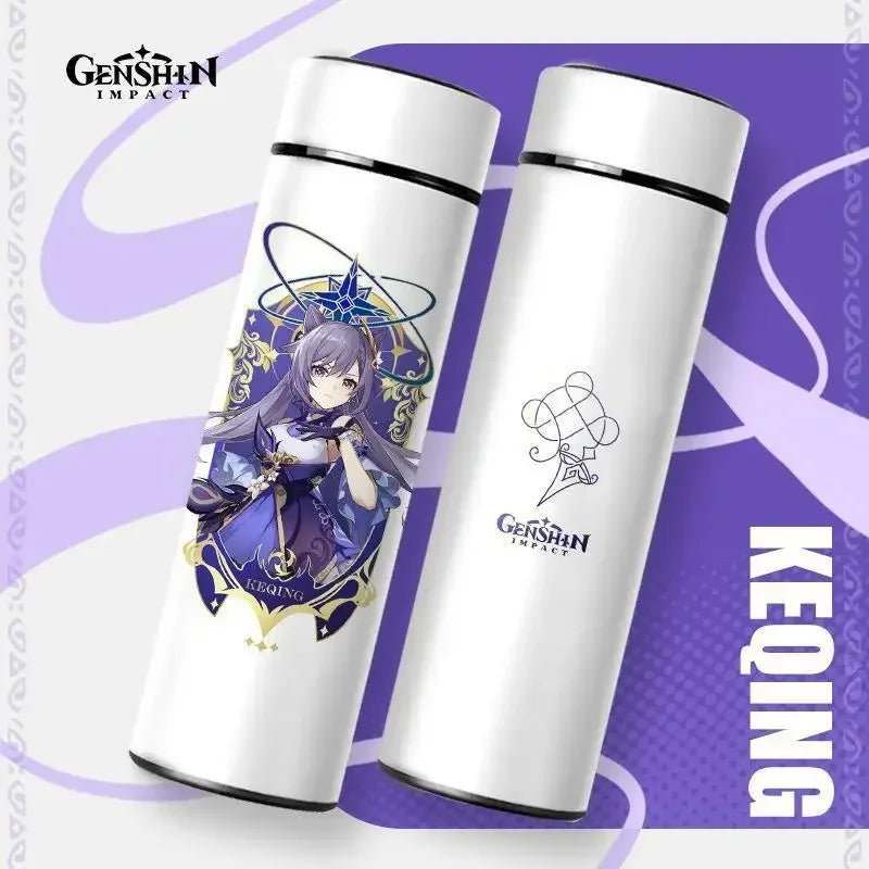 500ml Genshin Impact Vacuum Insulated Bottle Temperature Display Vacuum High Capacity Stainless Steel Thermos Cup Anime Gifts