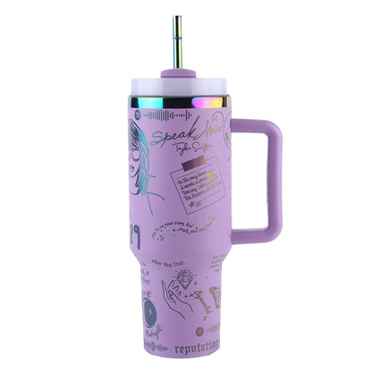 Shunmaii 40oz insulated tumbler, pink, handle and straw included