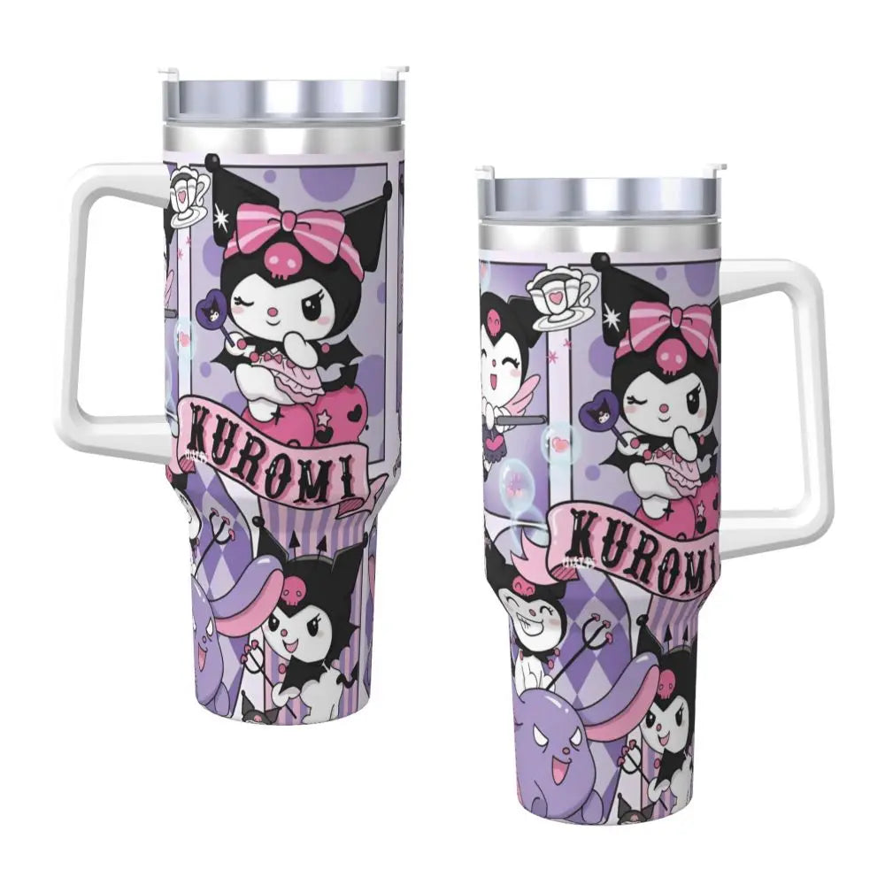 MINISO Kuromi Stainless Steel Tumbler | Sanrio Anime Insulated Travel Mug | Hot & Cold Drinks