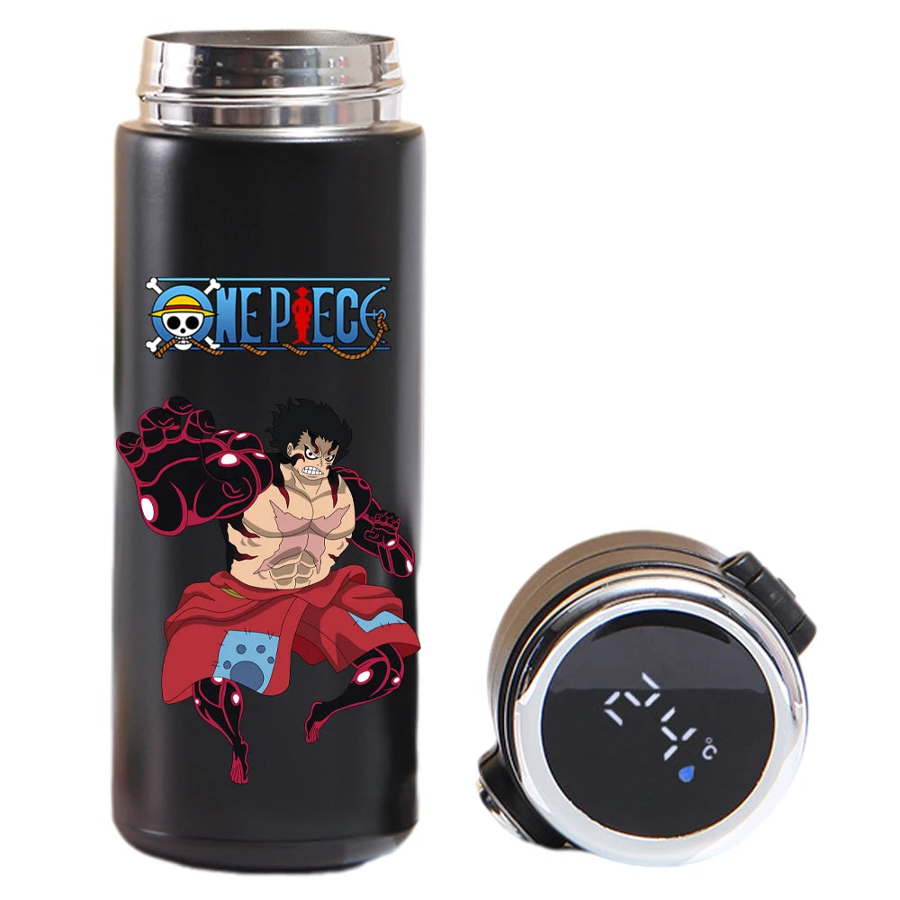 One Piece thermos: Luffy, Uta, Yamato design, smart temperature display.