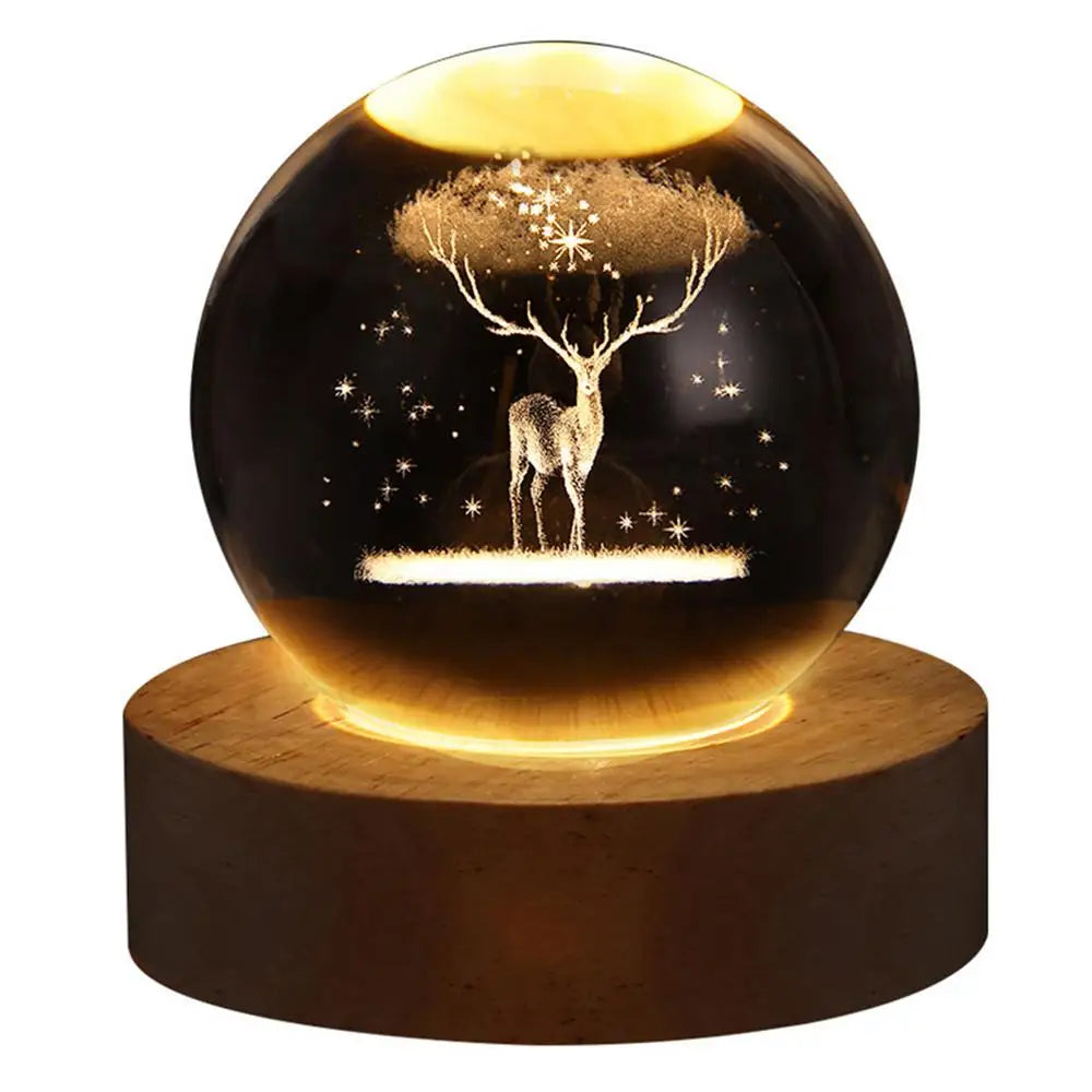 3D Crystal Ball Night Light - Moon Design, Close-up of Engraved Moon