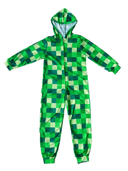 Minecraft Creeper costume, green pixelated, boys size small