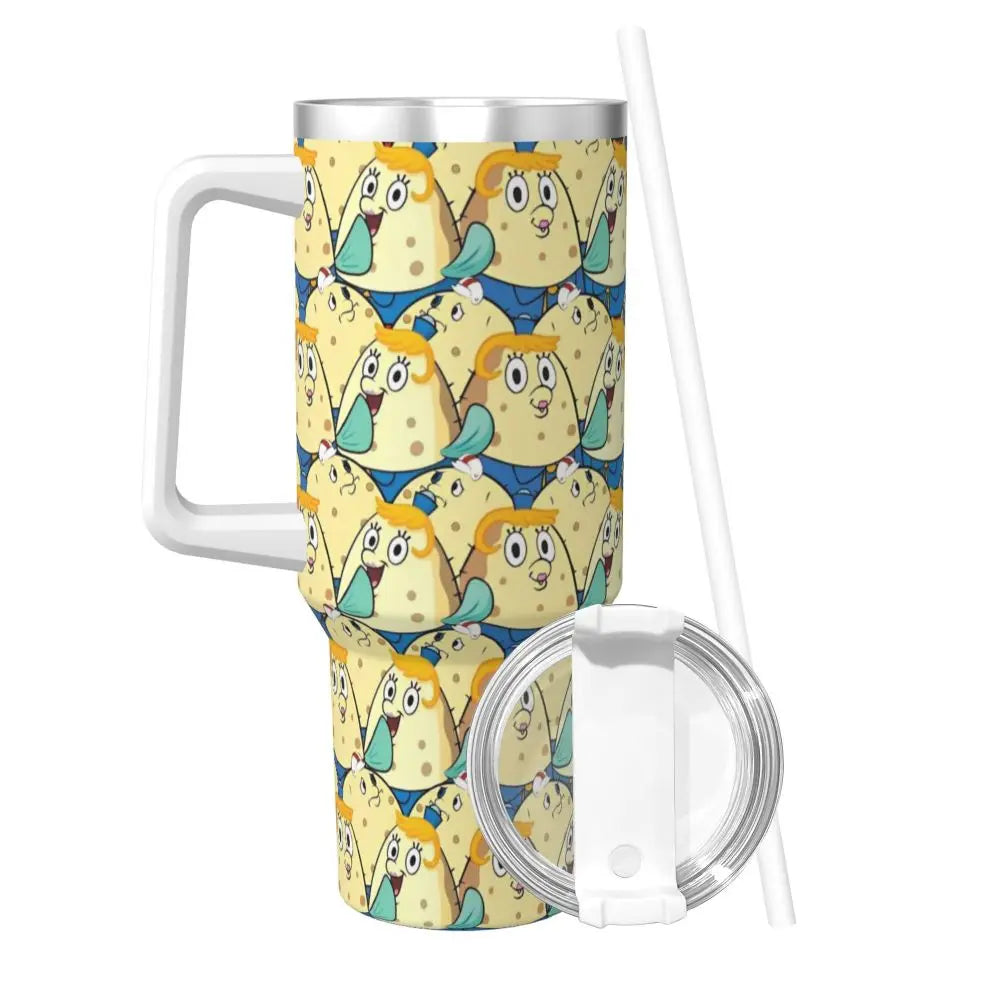 Stanley Tumbler 3D Funny Anime Stainless Steel Spongebob Cartoon Thermal Cup with Straw and Lid, Large Mug, Cold Drink Water Bottle, Owala Tumbler