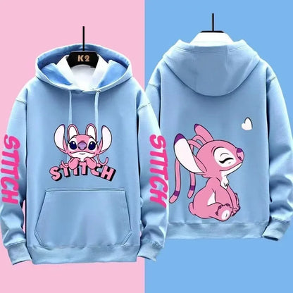 Miniso Disney Stitch hoodie, hood up, drawstring detail, blue.