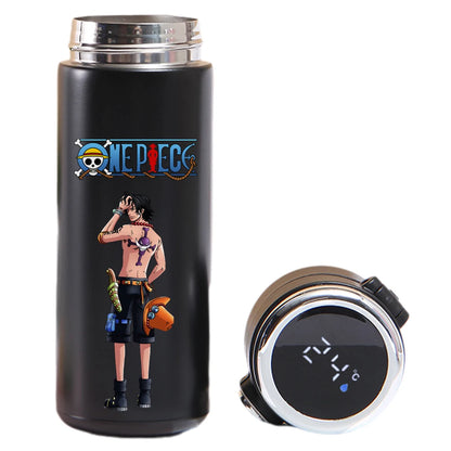 One Piece Luffy, Uta, Yamato thermos with digital temperature screen.