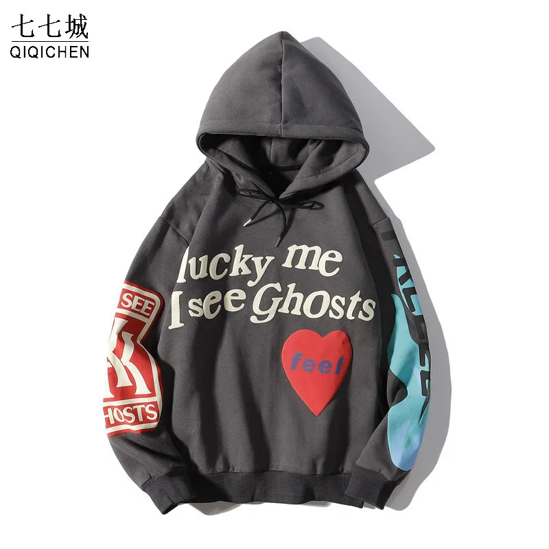 Lucky Me I See Ghosts Hoodie - Graffiti design inspired by Kanye West