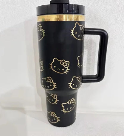 Hello Kitty Insulated Tumbler, 40oz, festive Christmas 2024 pattern, top view.