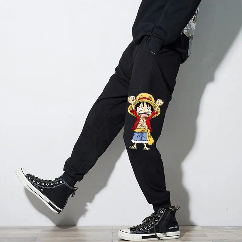 Hip-hop anime sweatpants, plus size, men's, 9-point, loose fit, with applique.