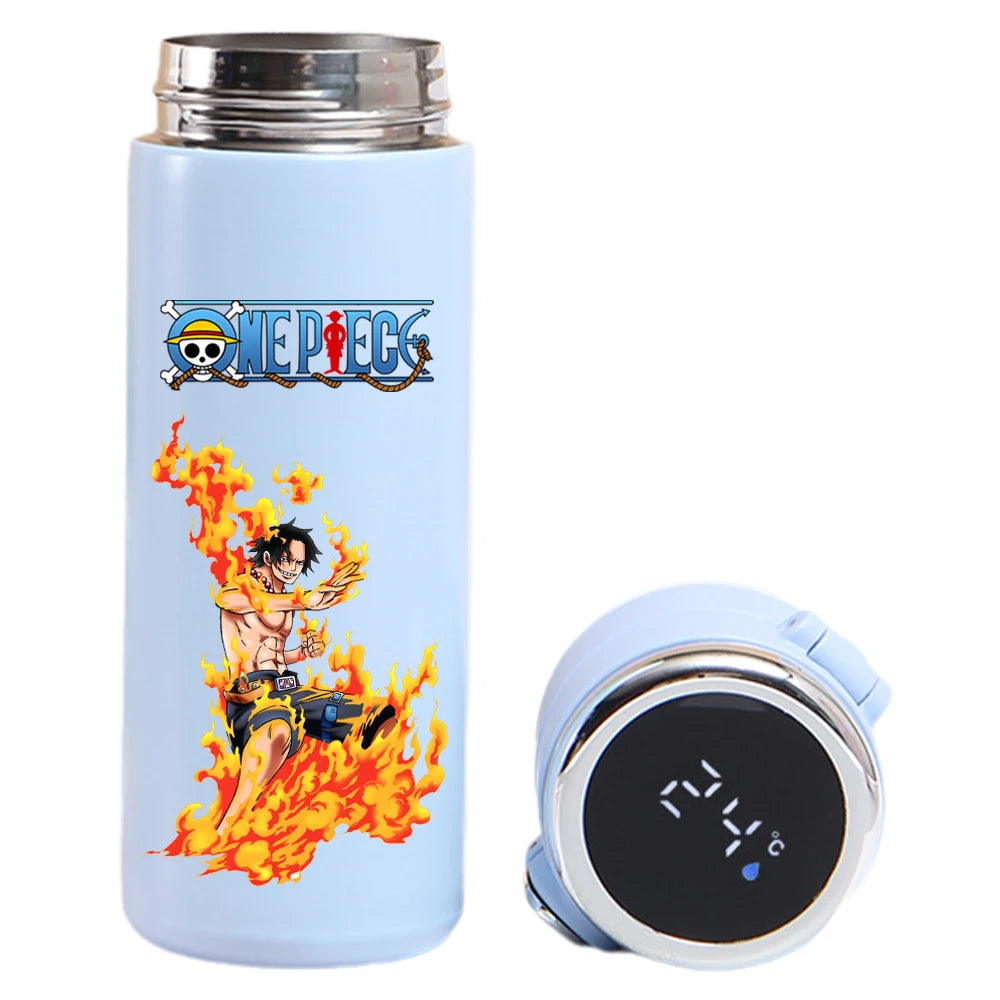 Smart thermos cup: One Piece Luffy, Uta, Yamato art, temperature indicator.