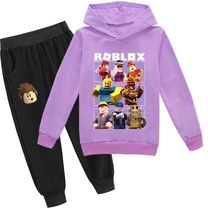 Kids Roblox Clothing - Pink and Purple Roblox Print - Comfortable Leisure Suit.