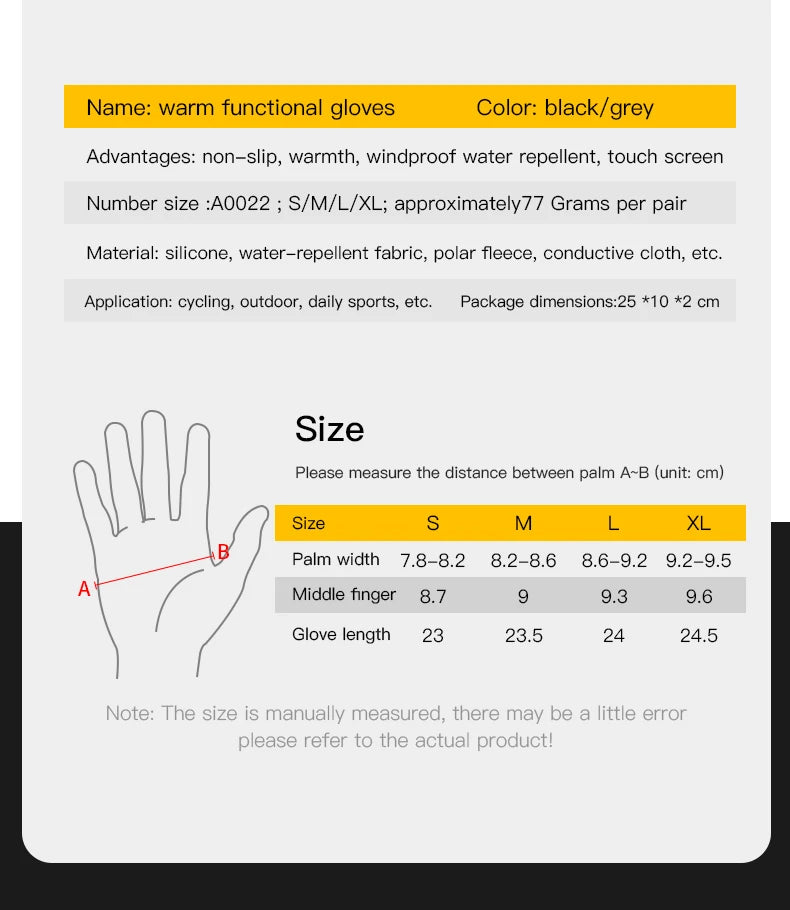 Black Kyncilor Cycling Gloves - Full Finger, Touchscreen Compatible.