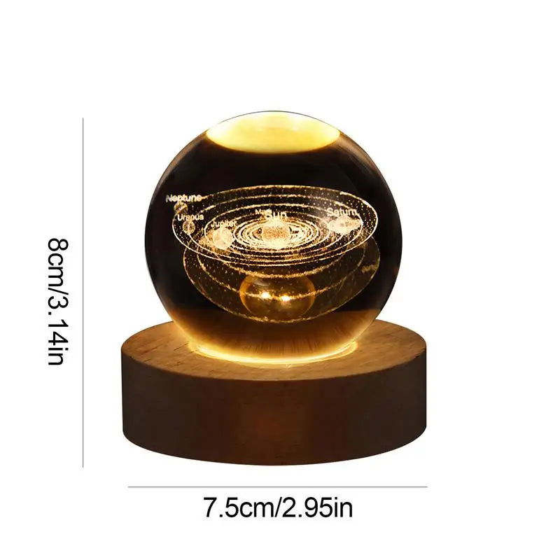 Crystal Ball Night Light - Solar System Design, Top-Down View of Intricate Details