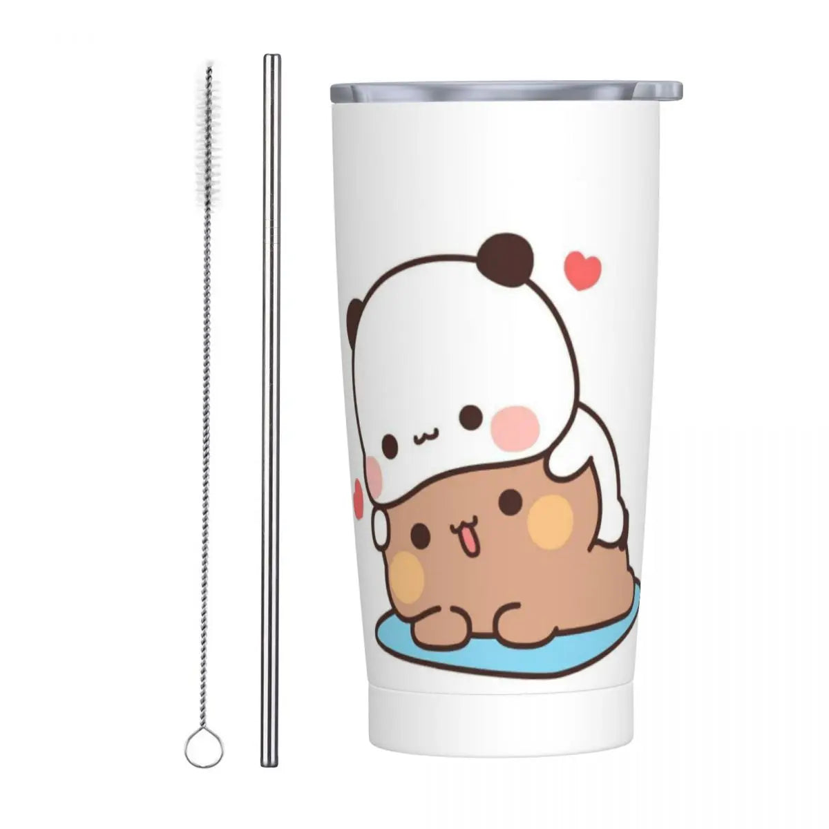 Bubu Dudu Panda stainless steel tumbler, close-up on design.