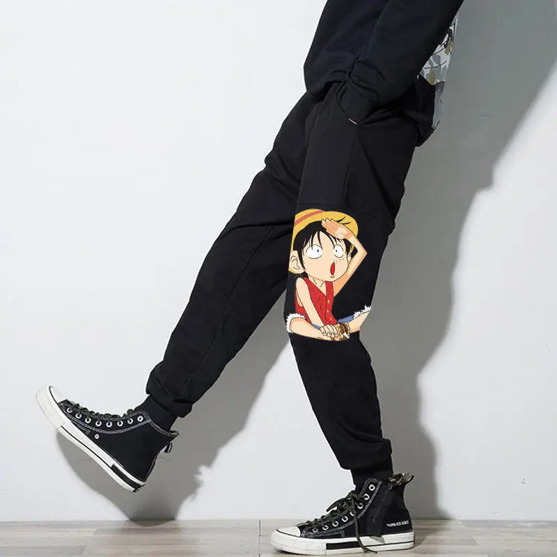 Hip-hop anime sweatpants, plus size, men's, 9-point, loose fit, with applique.