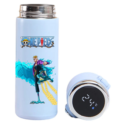 Smart thermos cup: One Piece Luffy, Uta, Yamato art, temperature indicator.