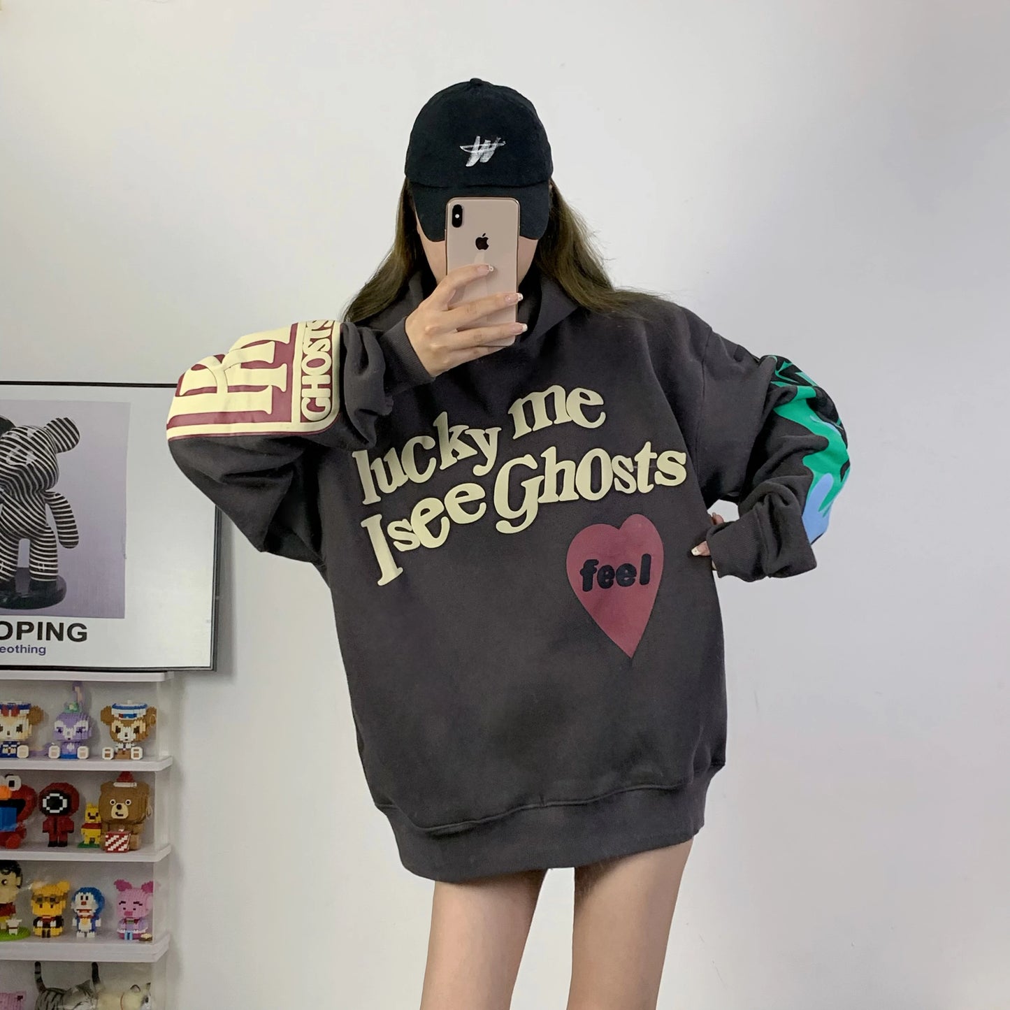 Puff Print Lucky Me I See Ghosts Hoodie