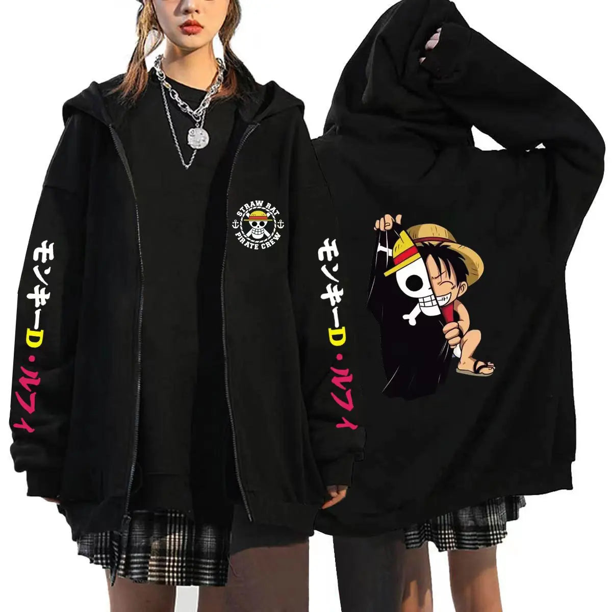 Full View: One Piece Graphic Hoodie. (Provides a general view while keeping key words)