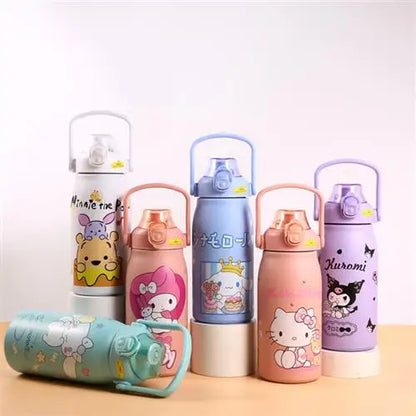 MINISO Sanrio thermos bottle, 1200ml, Hello Kitty design, pink, stainless steel.